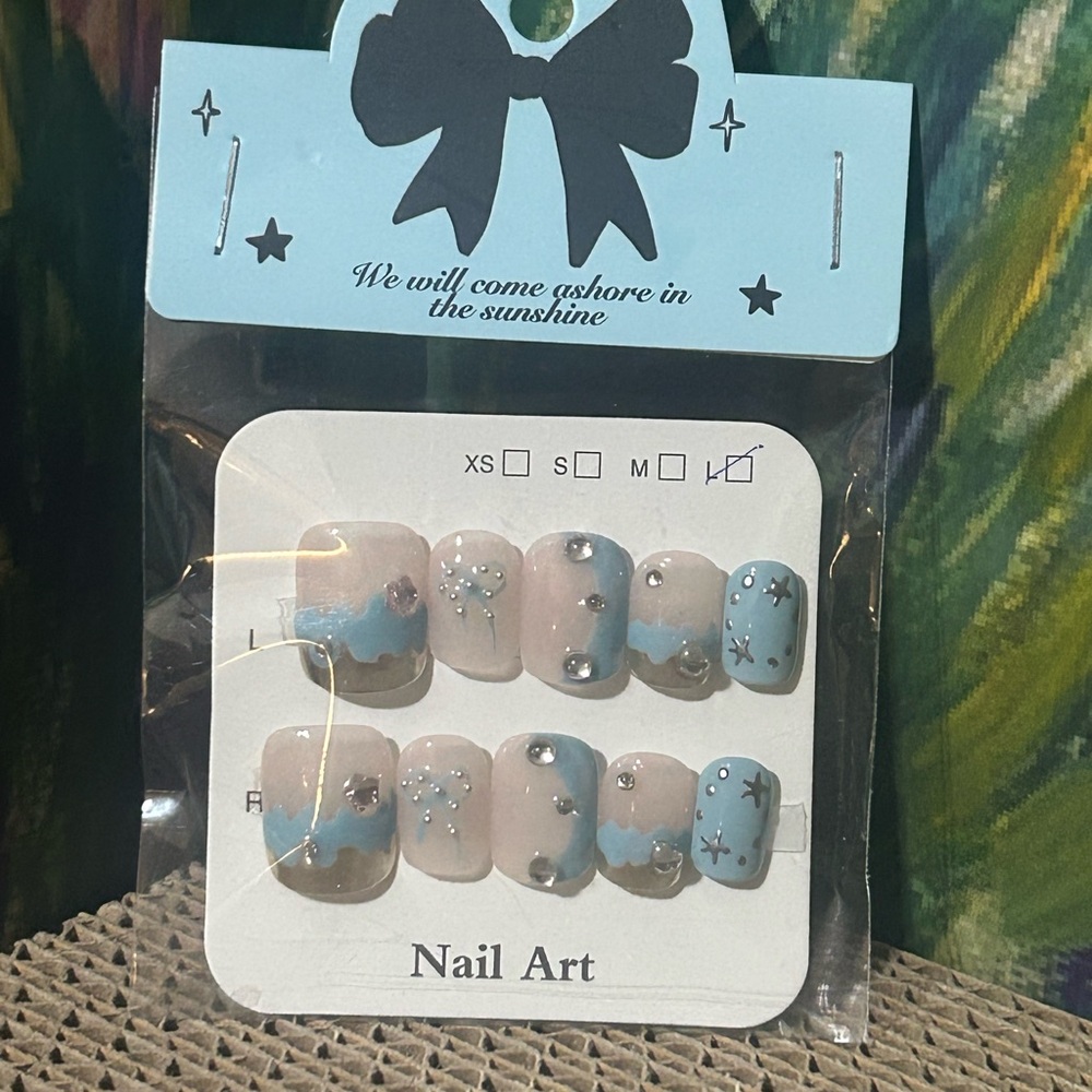 Blue, Gold, and Silver Press-On Nail Set
